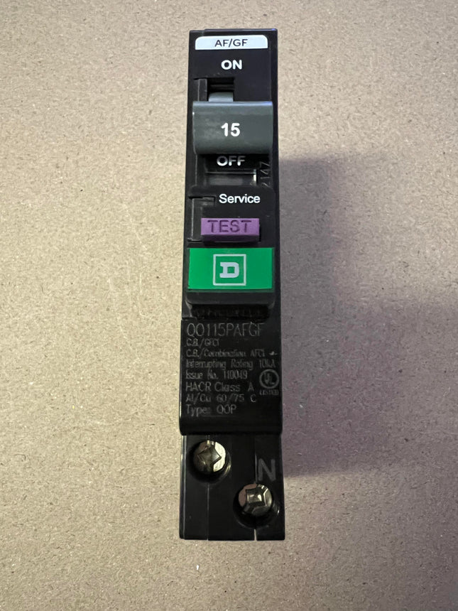 Square D QO115PAFGF - 15 Amp Combination Arc and Ground Fault Breaker
