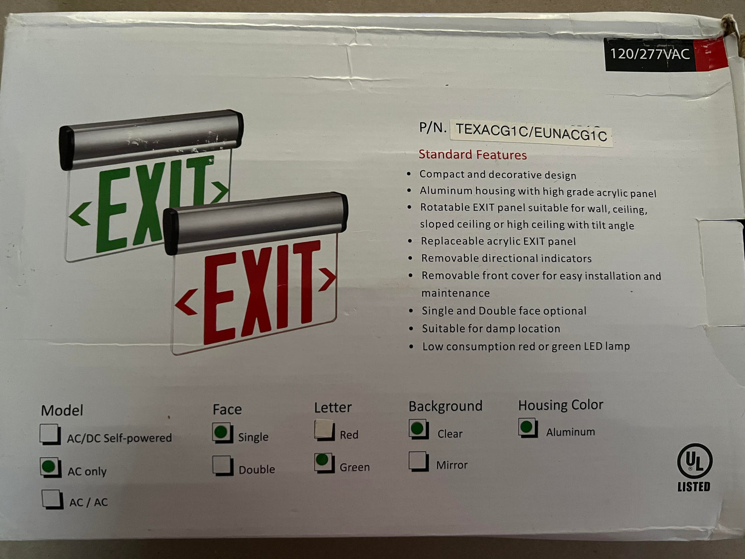 Rotatable LED Edge-Lit Green EXIT Sign