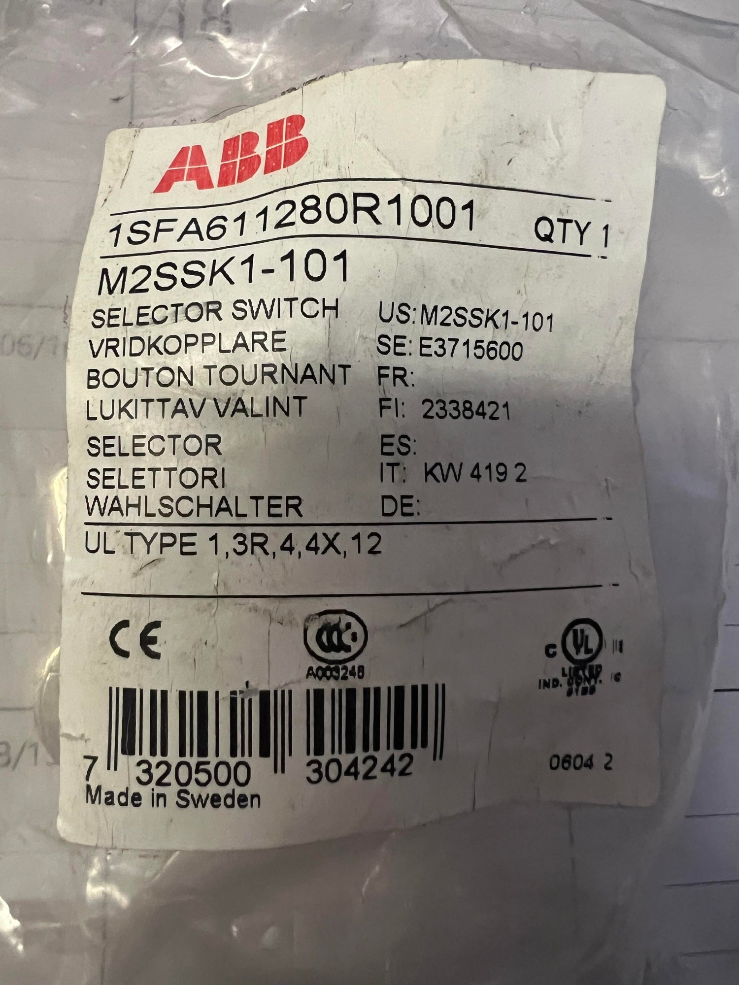 ABB 1SFA611280R1001 - Key Selector Switch