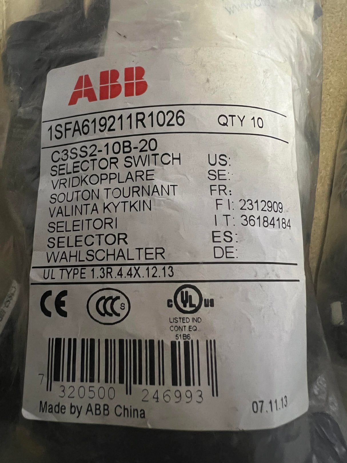 ABB 1SFA619211R1026 - Bag of 10 Selector Switches