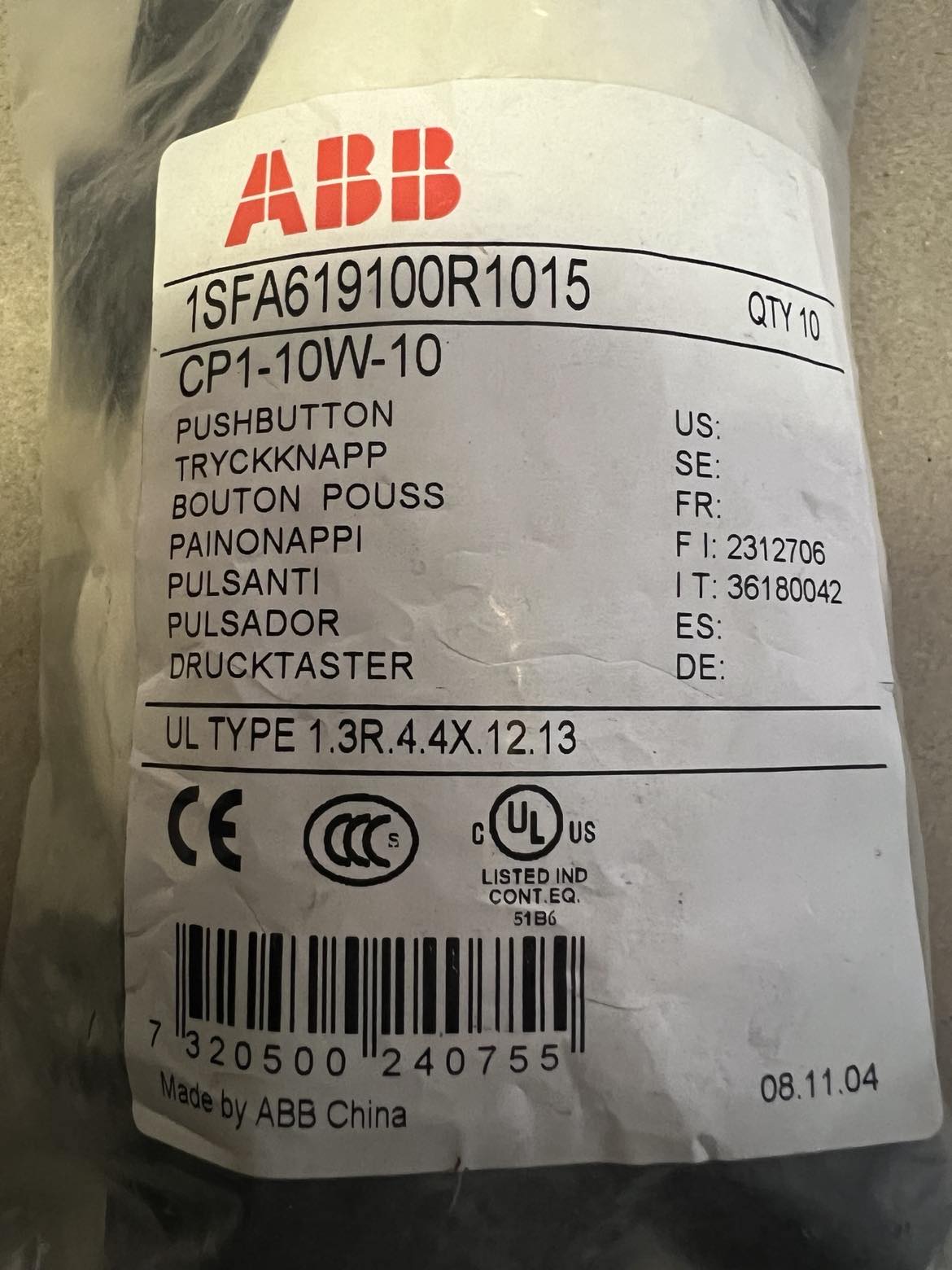 ABB 1SFA619100R1015 - Bag of 10 White Pushbuttons