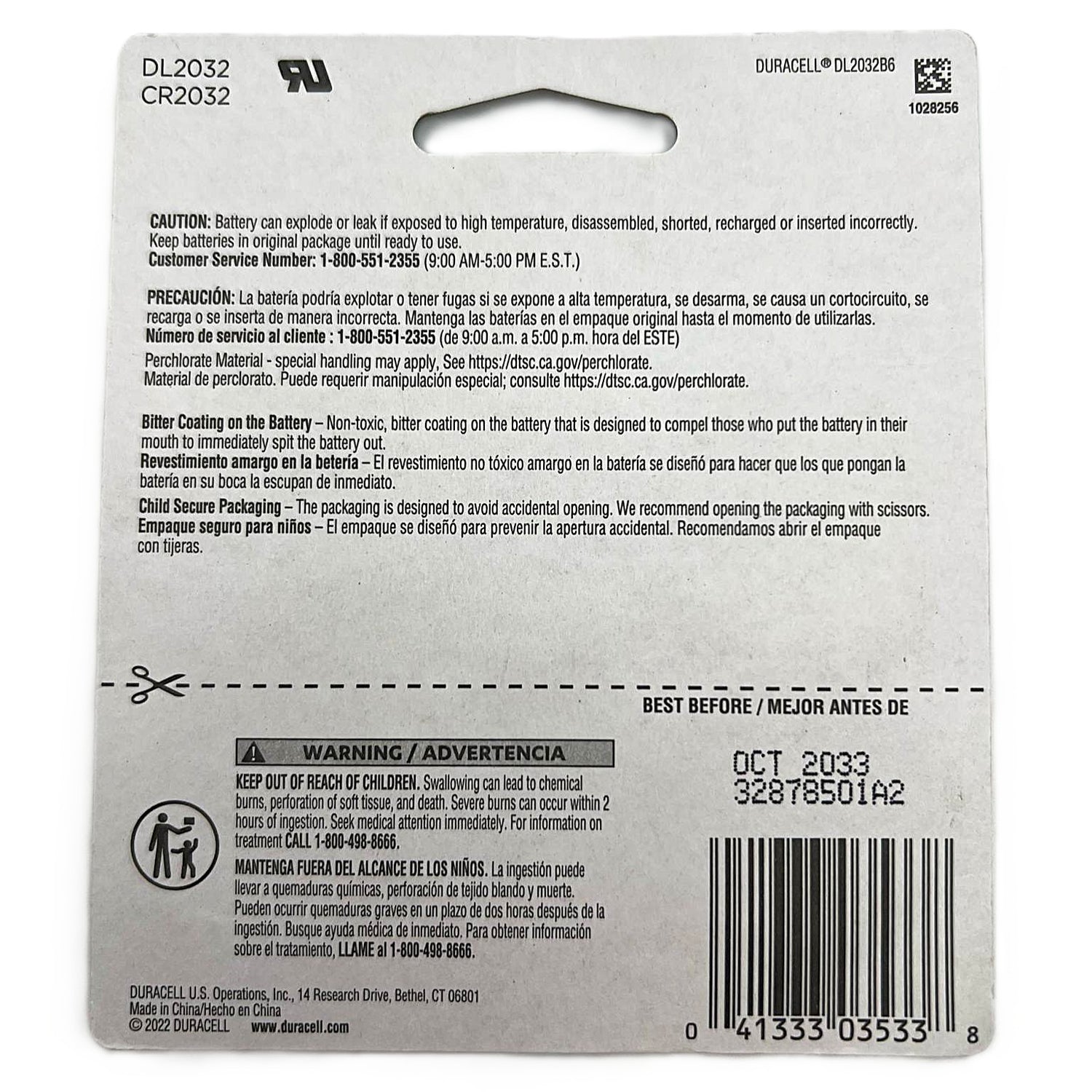 Duracell 2032 3V Battery 6 Pack
