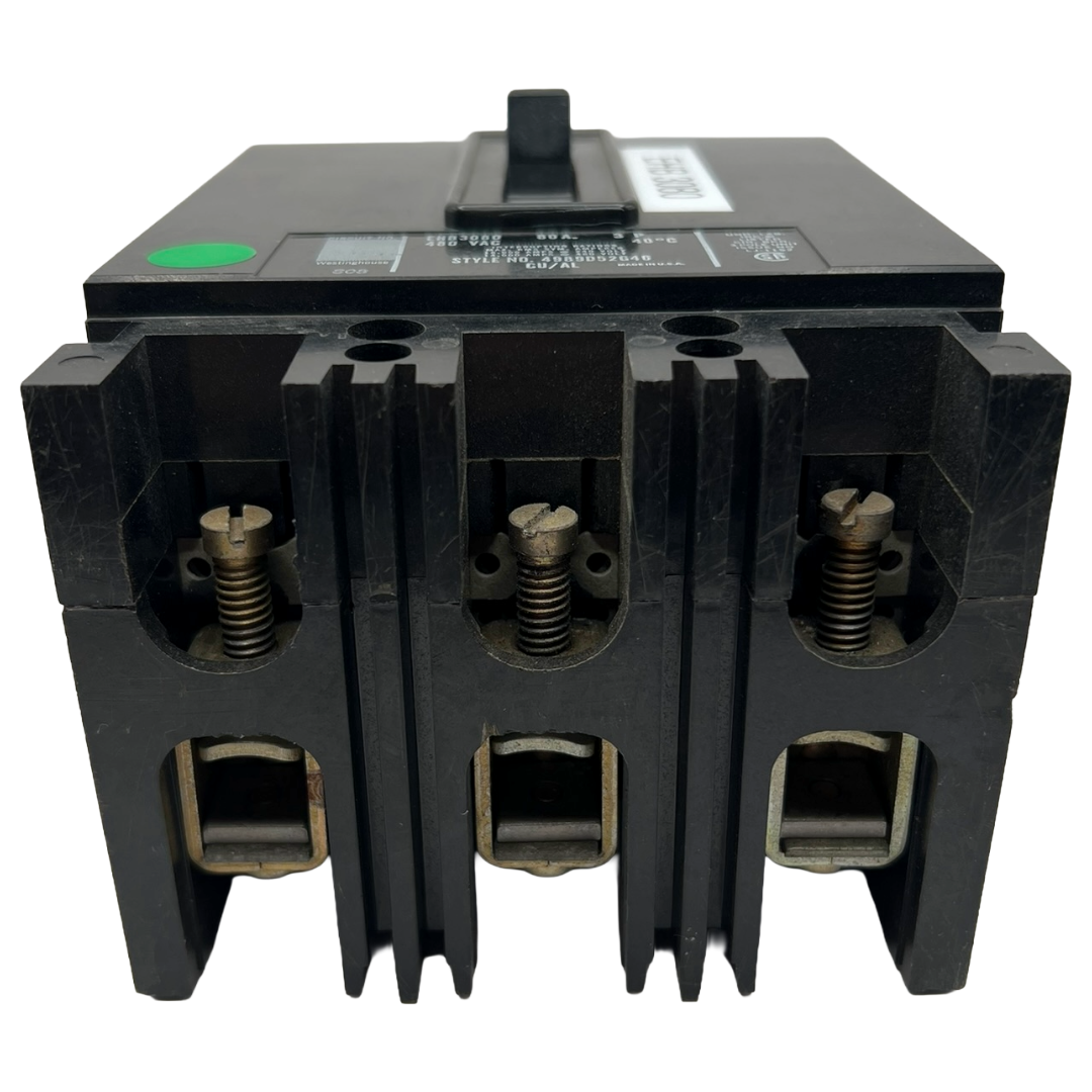 Black electrical circuit breaker on a white background