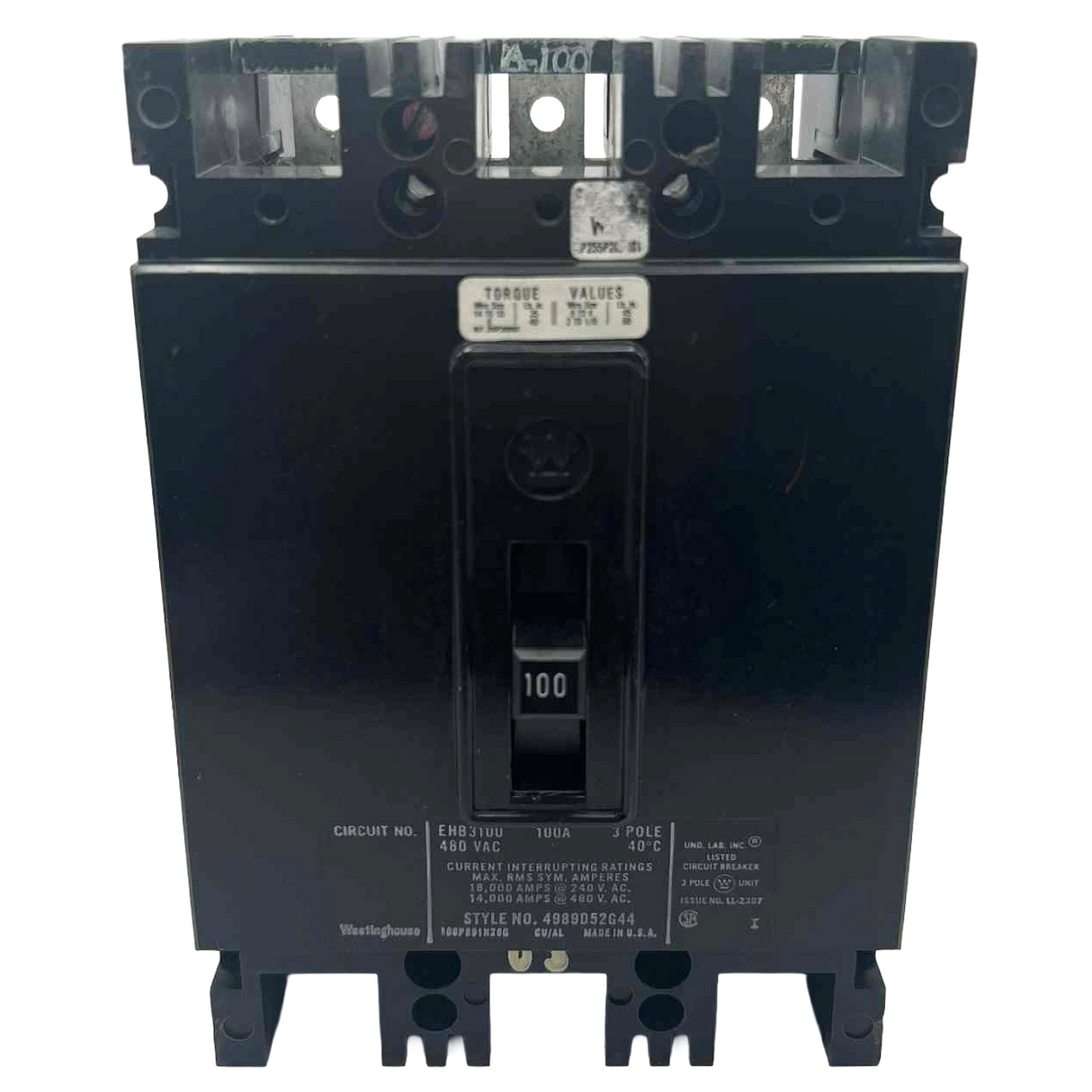 Eaton EHB 100 Amp, 3 Pole Bolt-On Circuit Breaker