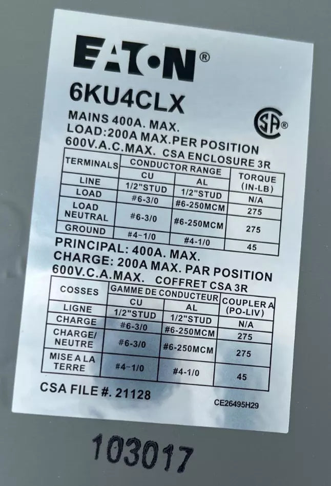 Eaton 6KU4CLX Meter Can Cover, 9-1/8" x 22-3/4