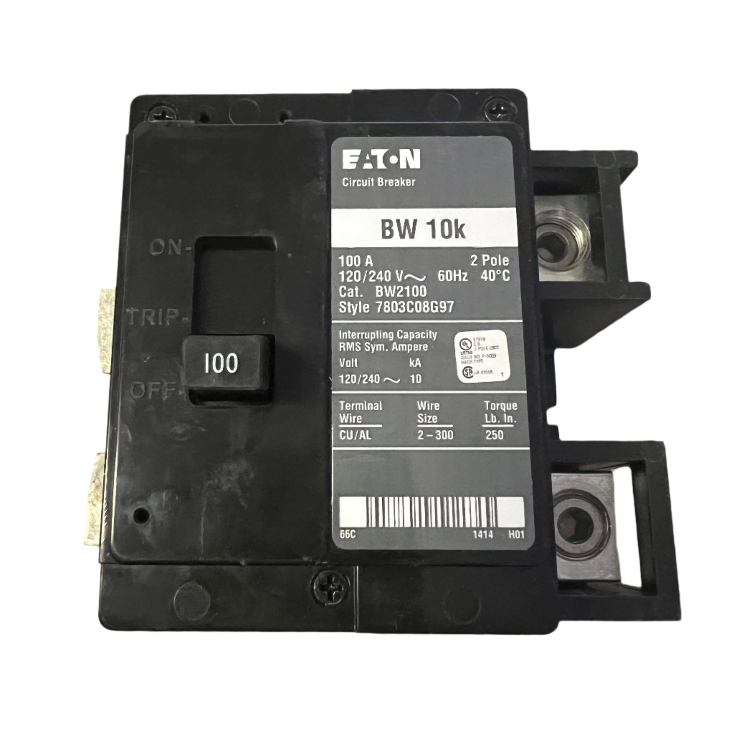 Eaton BW 2 Pole, 100 Amp, Bolt-On Main Circuit Breaker