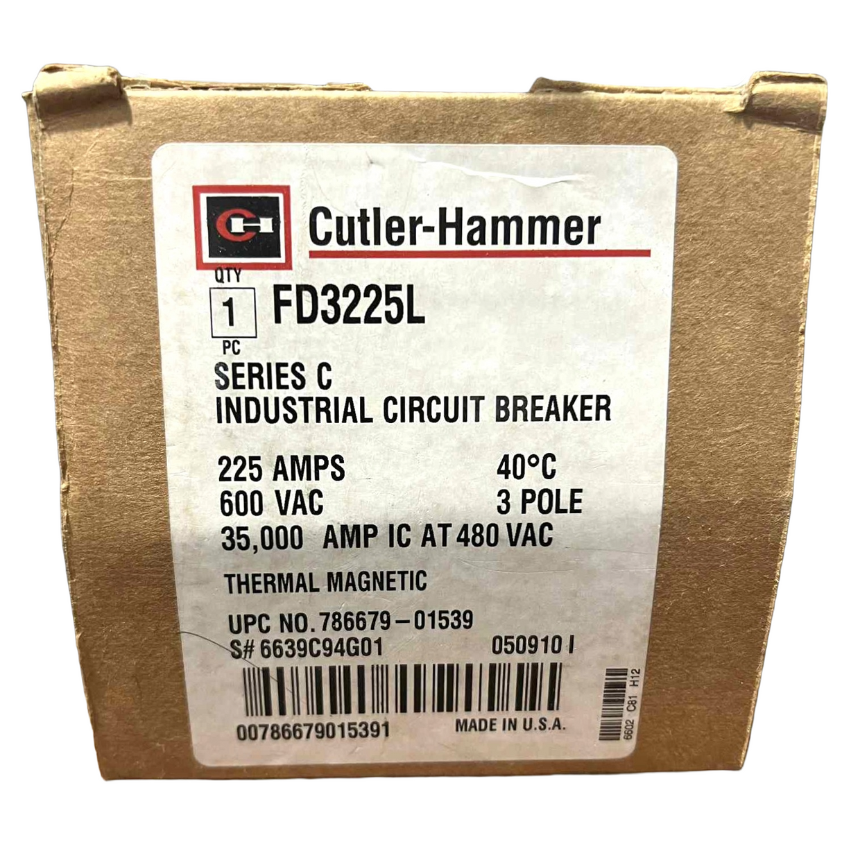 Eaton FD 3 Pole, 25 Amp Feed-Thru Circuit Breaker