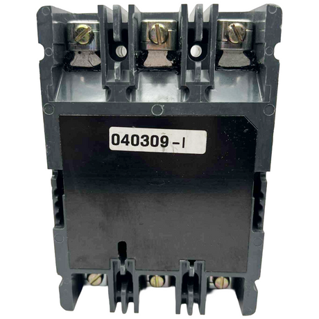 Black electrical contactor with visible model number on a white background