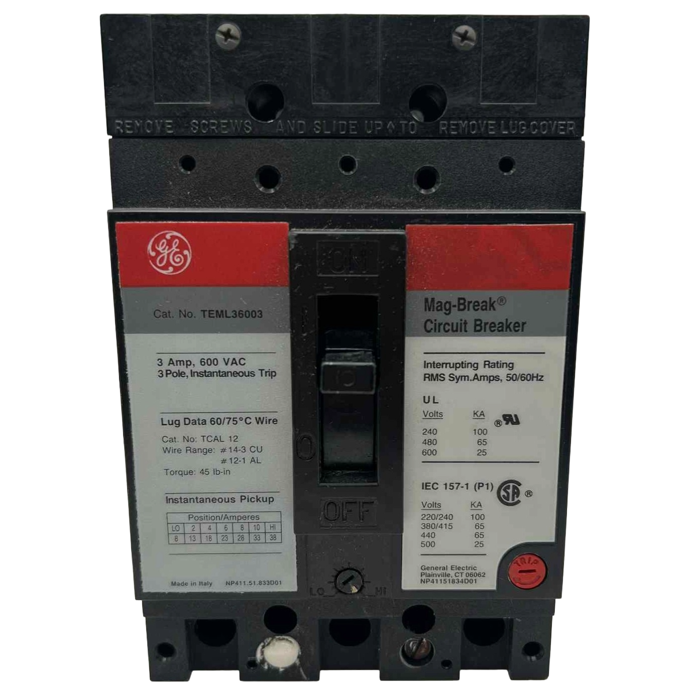 GE TEML 3 Pole, 3 Amp MAG-BREAK Circuit Breaker