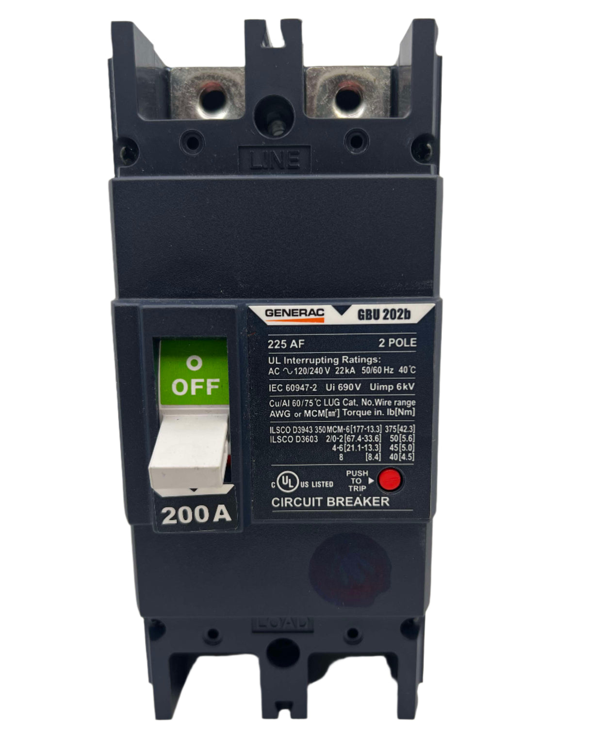 Generac GBU202b - 200 Amp Circuit Breaker