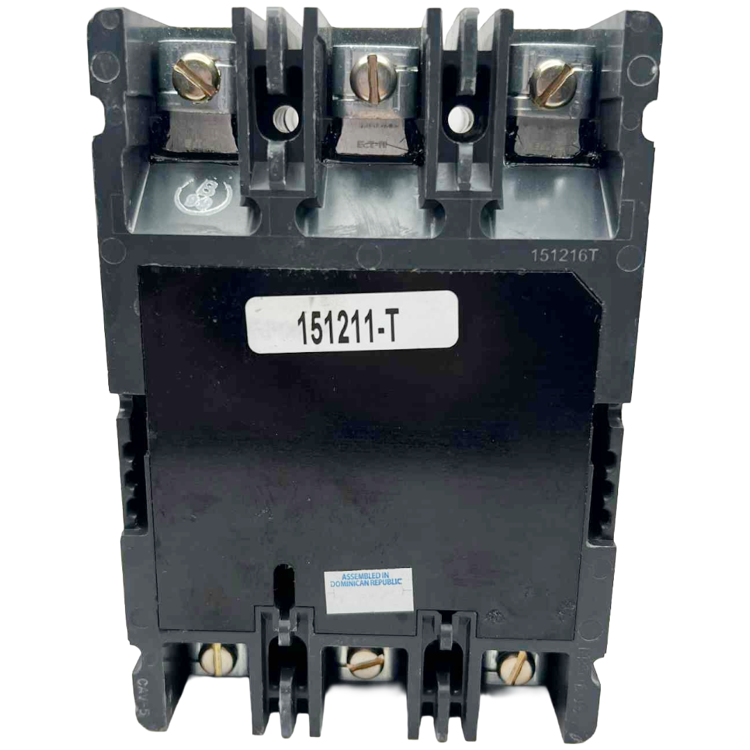 Black electrical breaker with visible model number on a white background