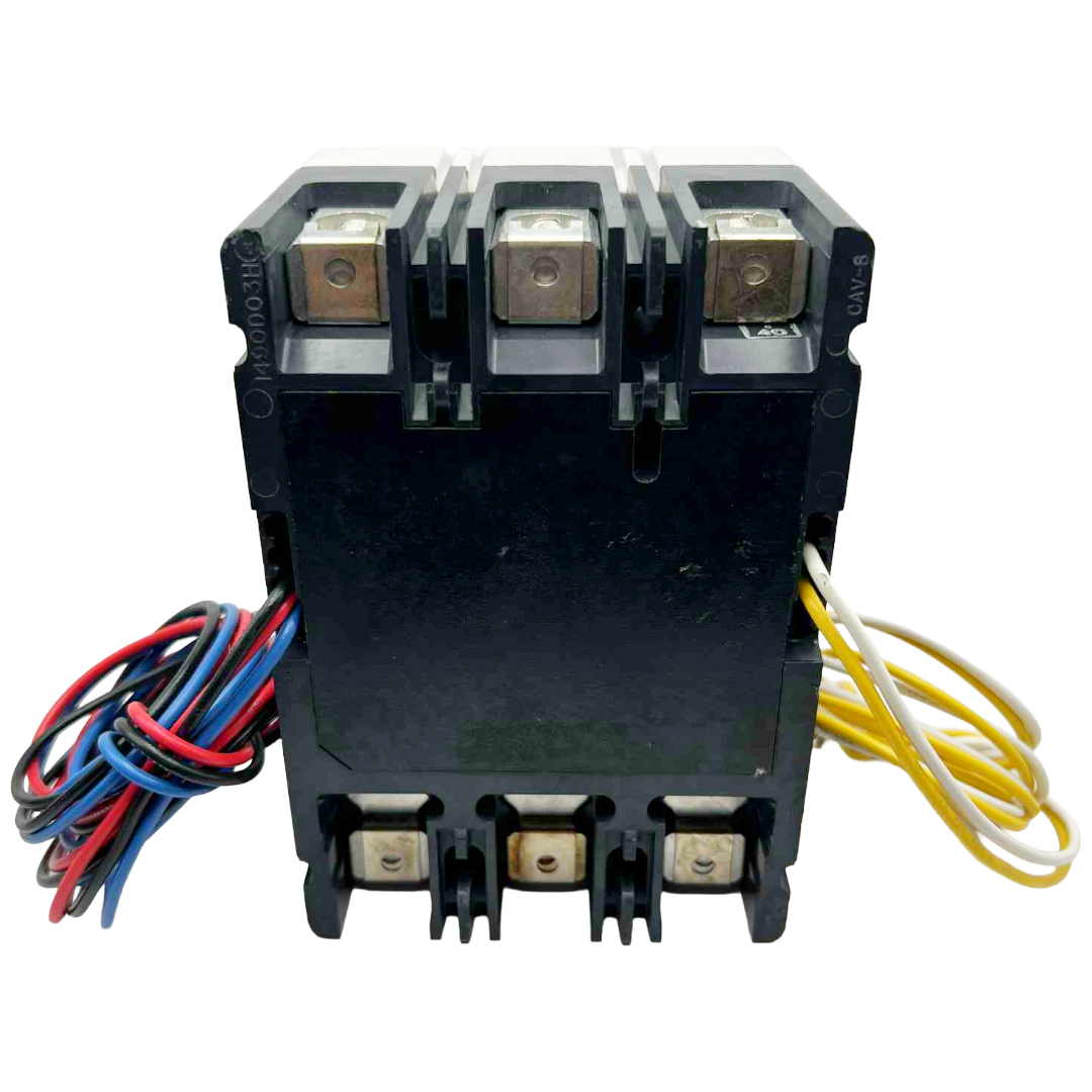 Electrical circuit breaker with wiring on a white background