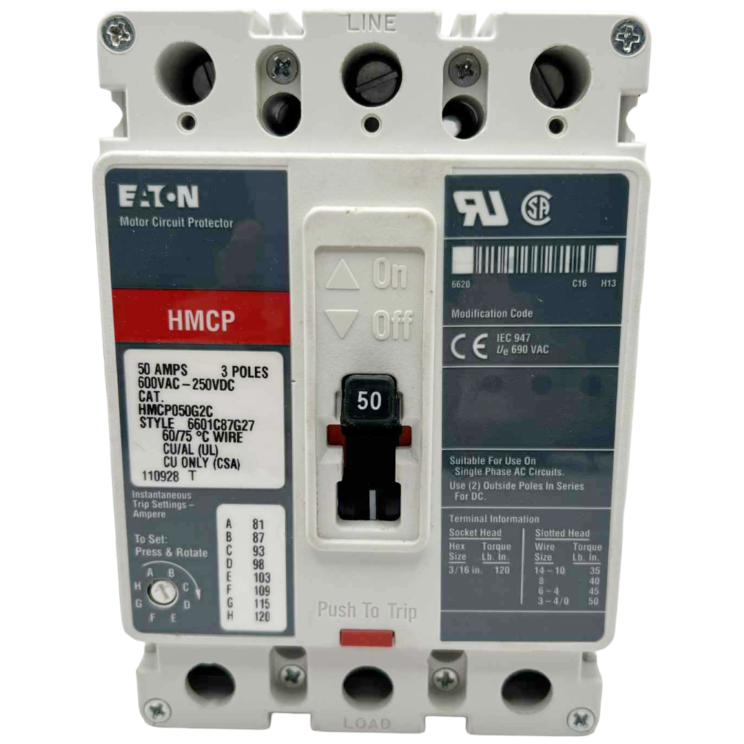 Eaton motor circuit protector with switch on a white background