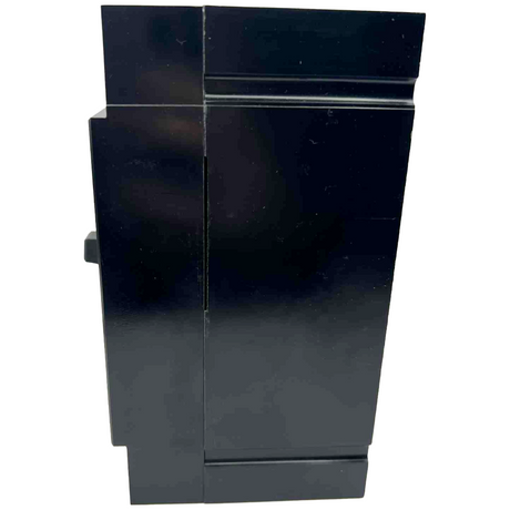 Black rectangular object with a reflective surface on a white background