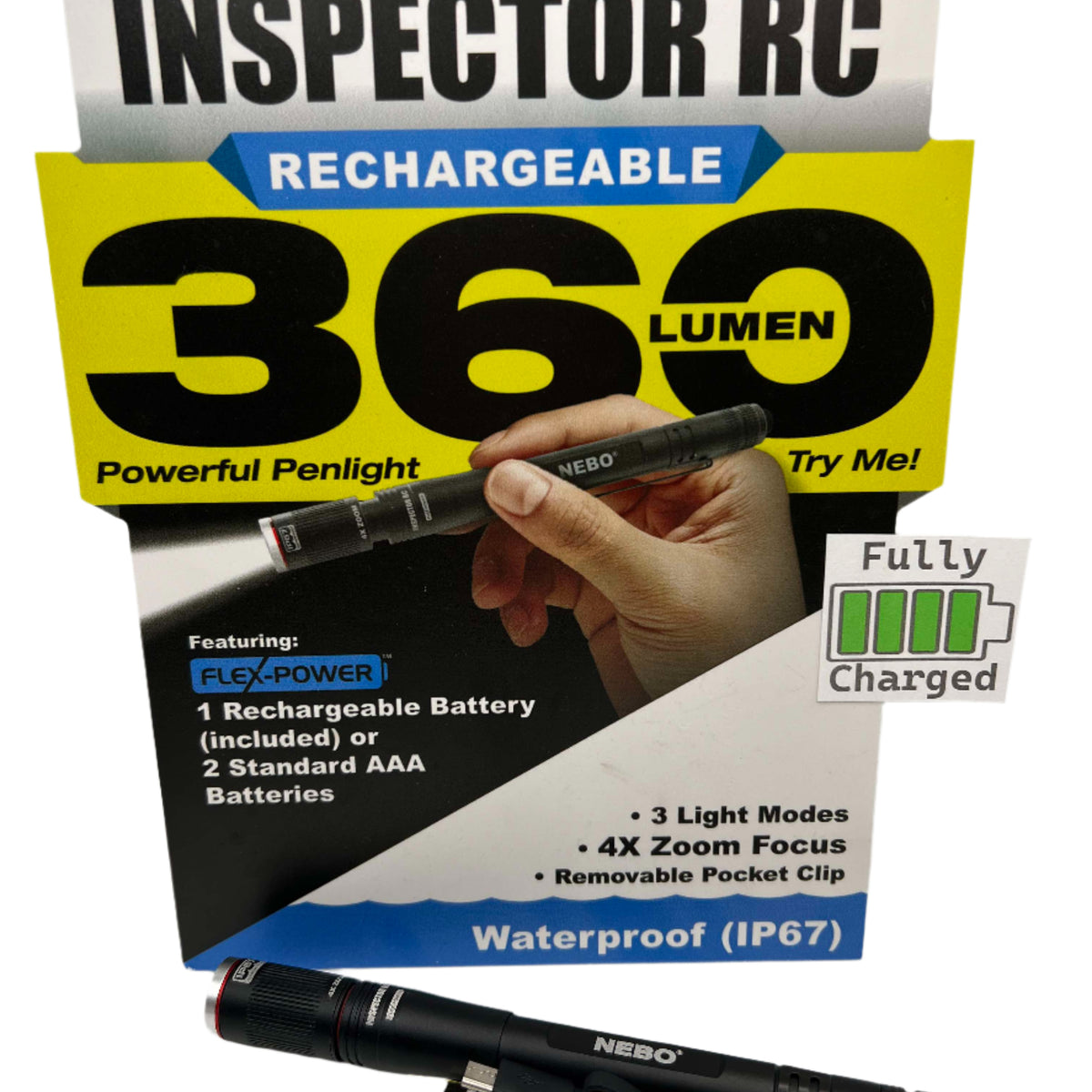 nebo 360 lumen flashlight ip67 New Nebo Inspector RC Waterproof Penlight