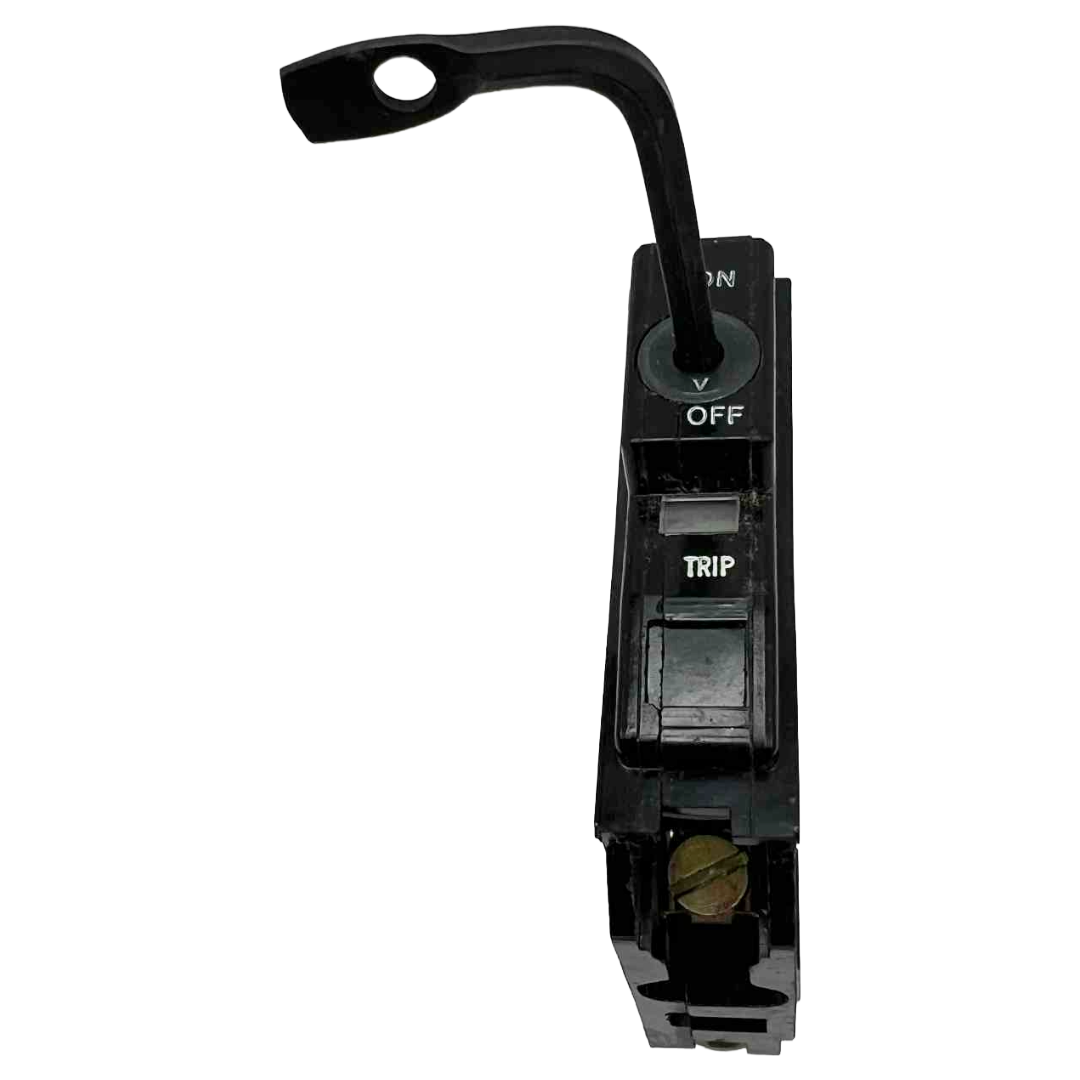 Black circuit breaker switch on a white background