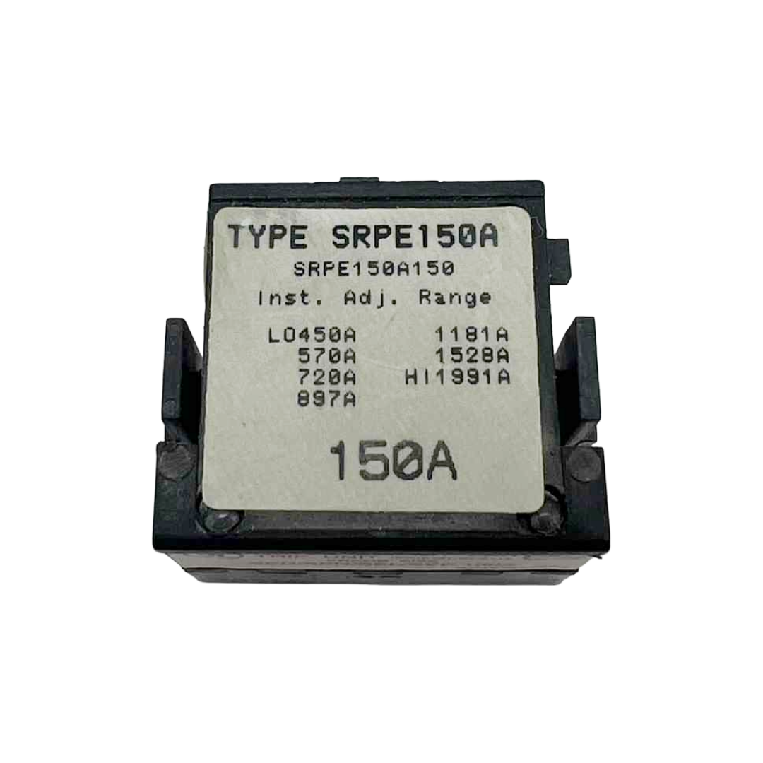 Electrical component with label 'TYPE SRPE150A' on a white background