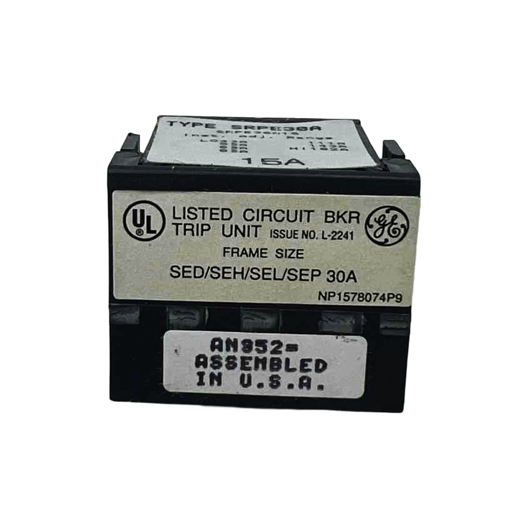Circuit breaker unit with UL and GE branding on a white background