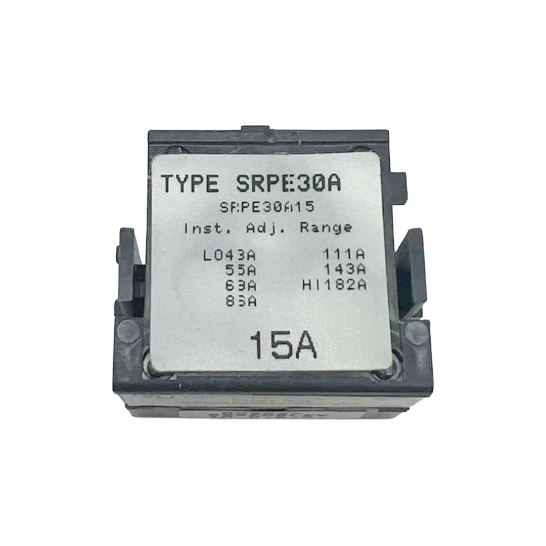 Electrical component with label 'TYPE SRPE30A' on a white background