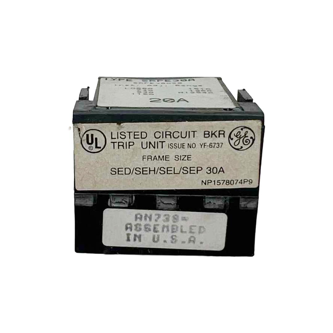 Circuit breaker with GE branding on a white background