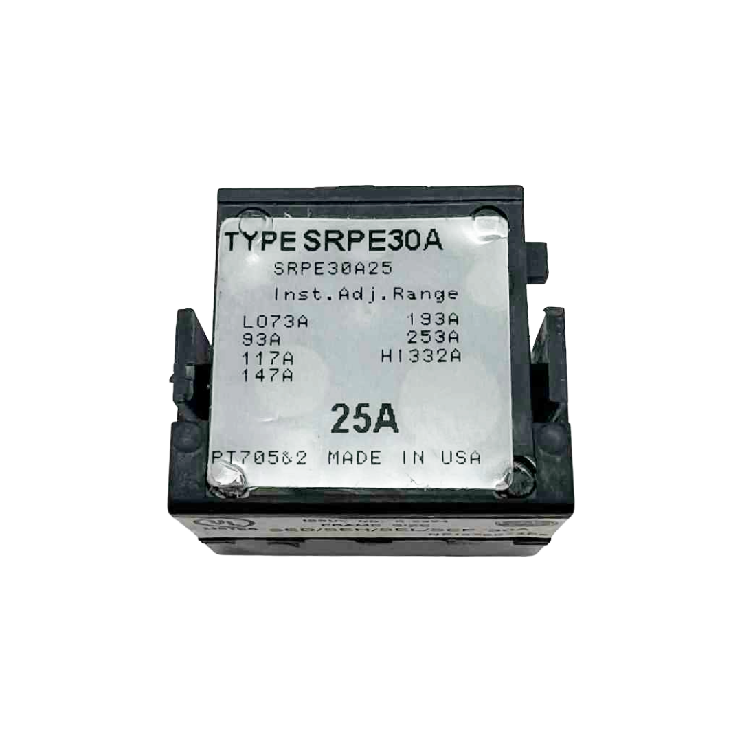 Electrical component with label 'TYPE SRPE30A' on a white background
