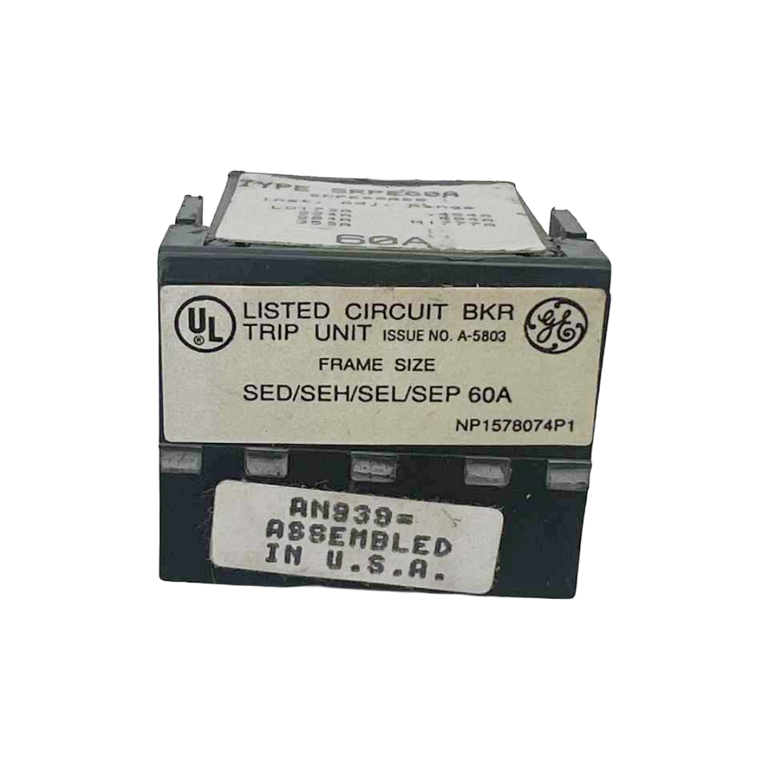Circuit breaker with UL and GE branding on a white background