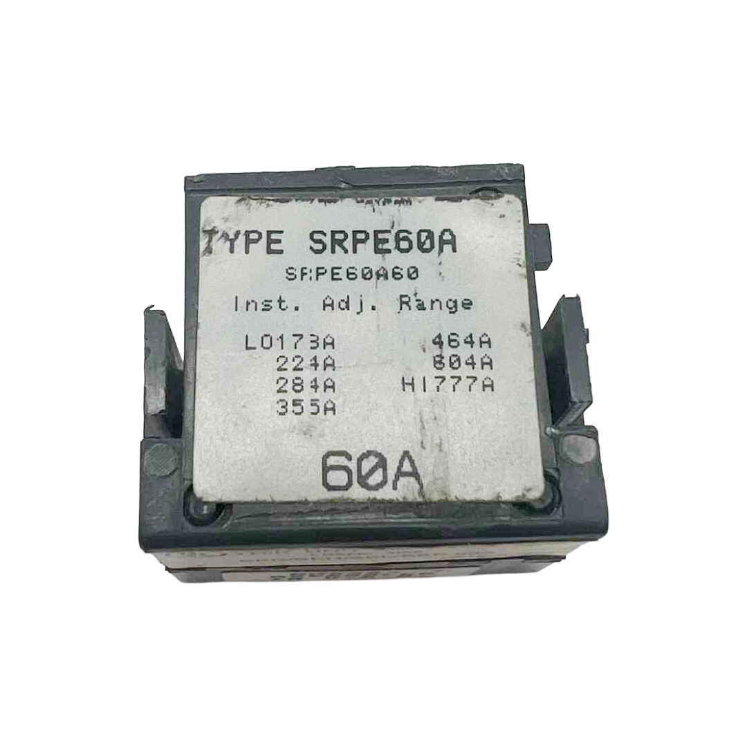 Electrical component with label 'TYPE SRPE60A' on a white background