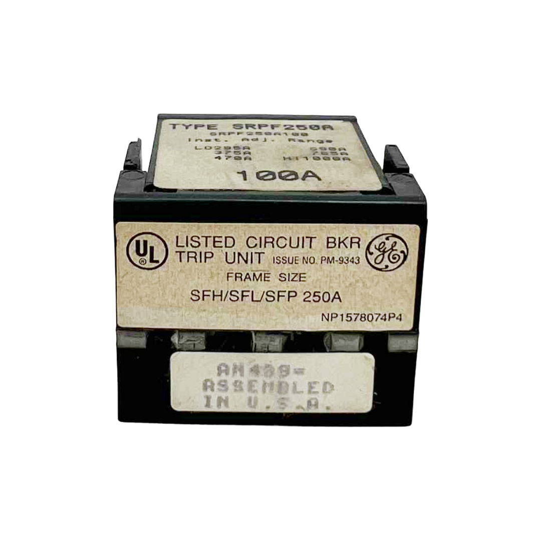 Circuit breaker unit with UL and GE branding on a white background