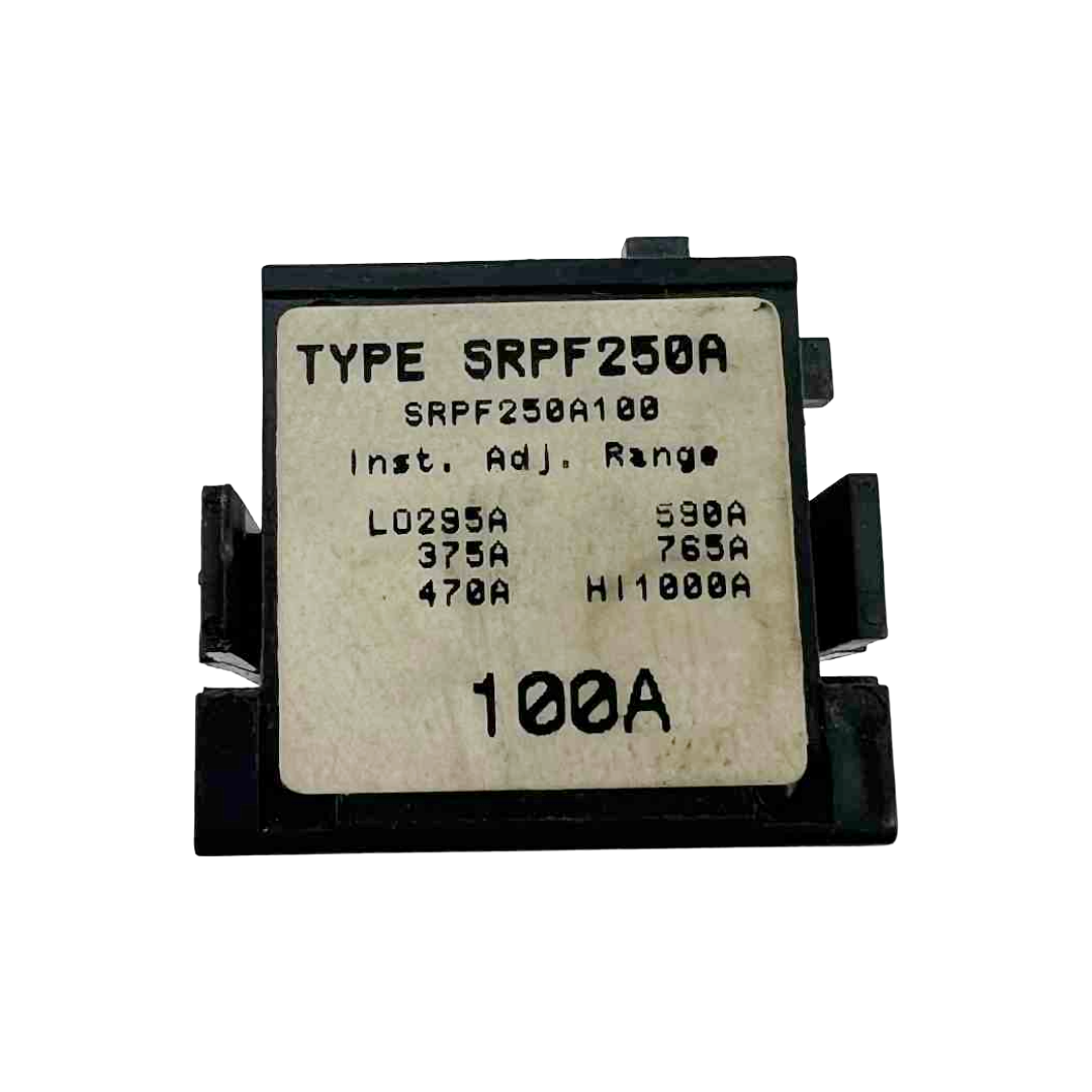 Electrical component with label 'TYPE SRPF250A' on a white background