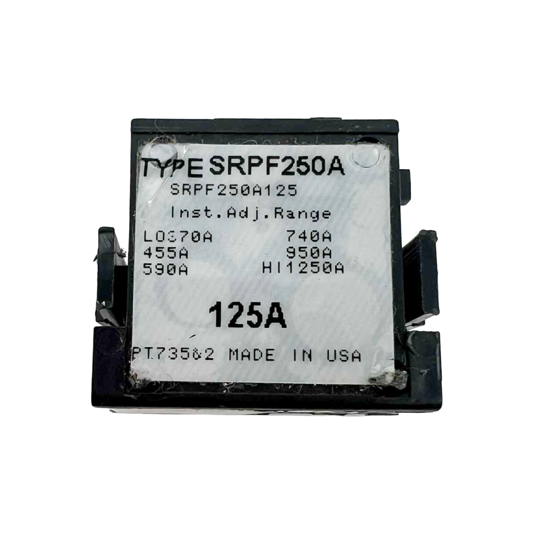Electrical component with label 'TYPE SRPF250A' on a white background