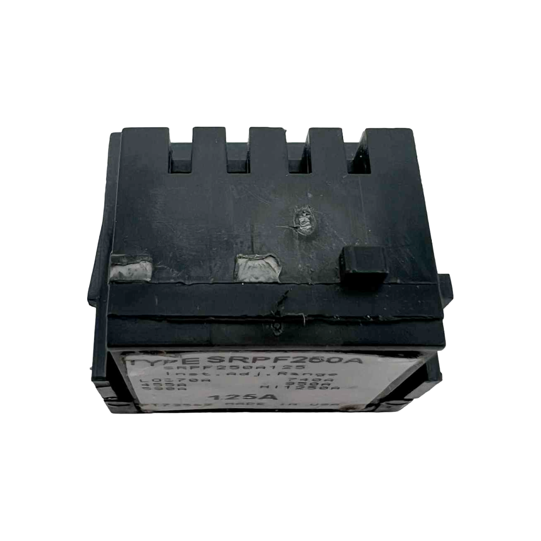 Black electrical component with text on a white background
