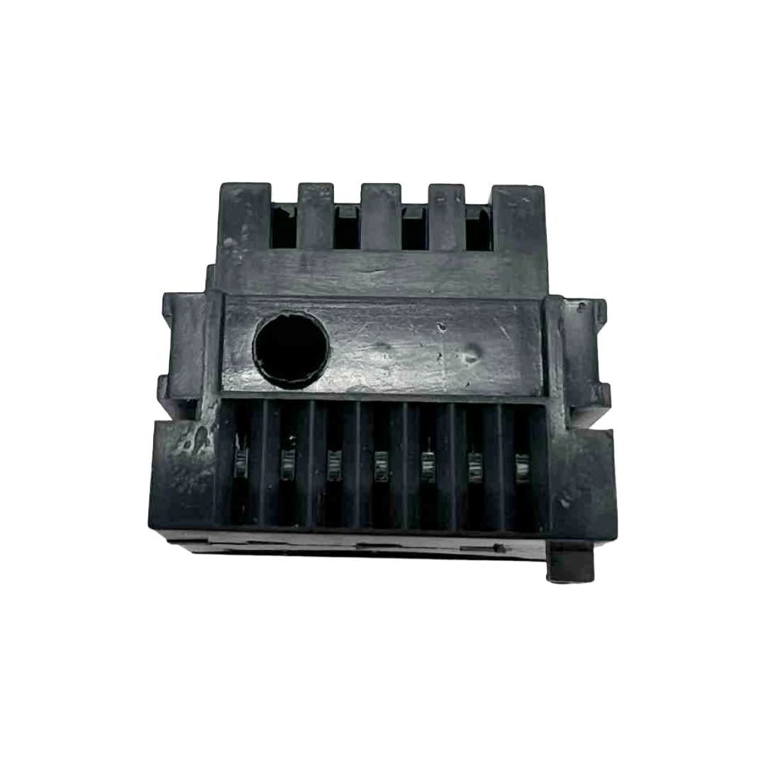 Black mechanical component on a white background