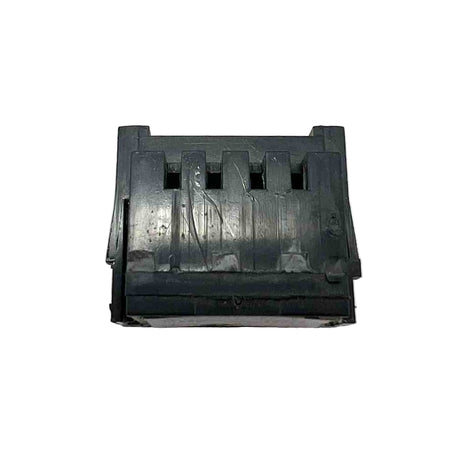 Black plastic component on a white background