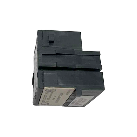 Black electrical breaker trip unit on a white background