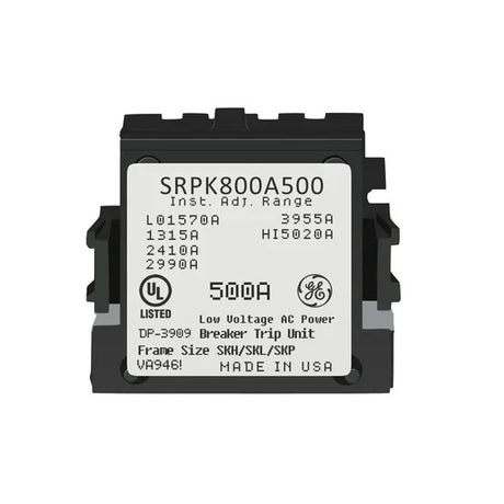 Electrical breaker trip unit with model number SRPK800A500 on a white background