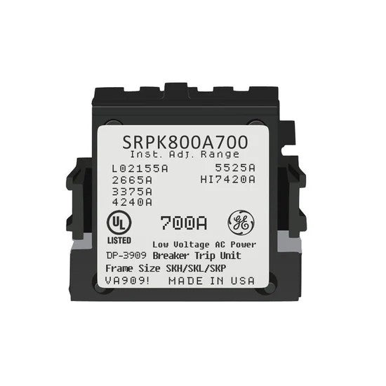 Electrical breaker trip unit with model number SRPK800A700 on a white background