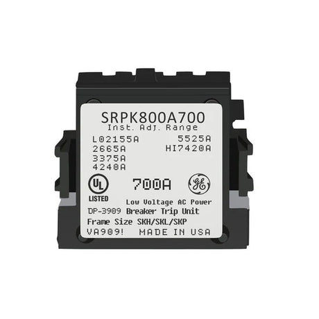 Electrical breaker trip unit with model number SRPK800A700 on a white background
