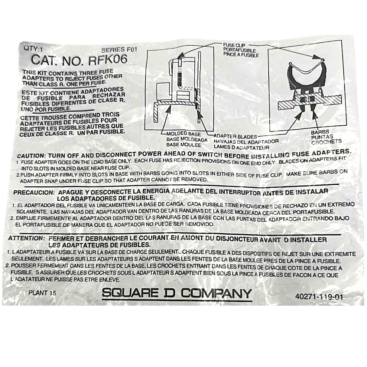 Schneider Electric RFK Type R, 60 Amp Fuse Rejection Kit