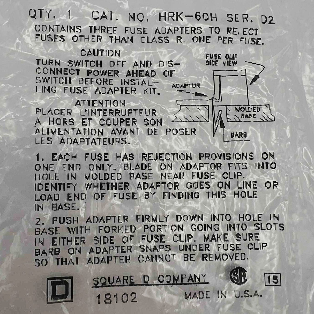 Schneider Electric HRK Type R, 60 Amp Fuse Rejection Kit