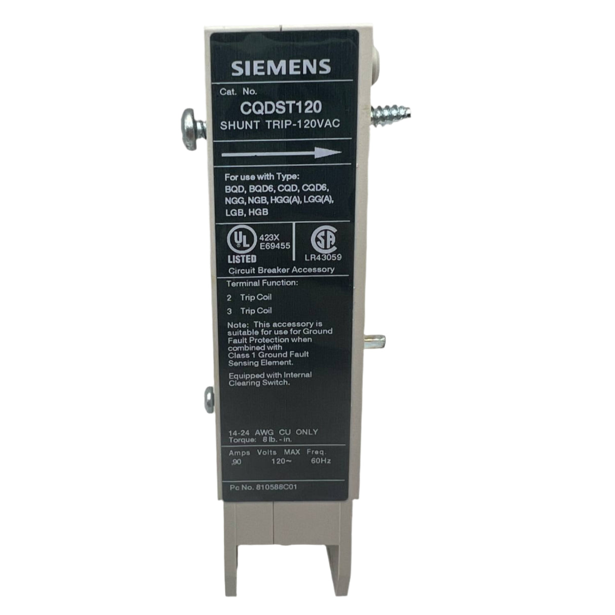 Siemens CQD 120 Amp Shunt Trip Circuit Breaker