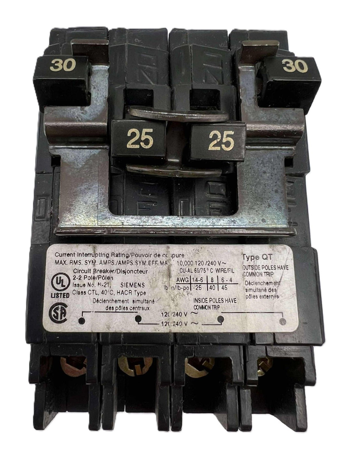Siemens Q 30/25 Amp CT2 Quad Circuit Breaker