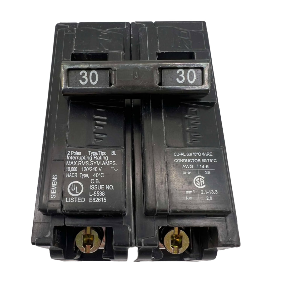 Siemens Type BL 30 Amp Bolt-On Circuit Breaker