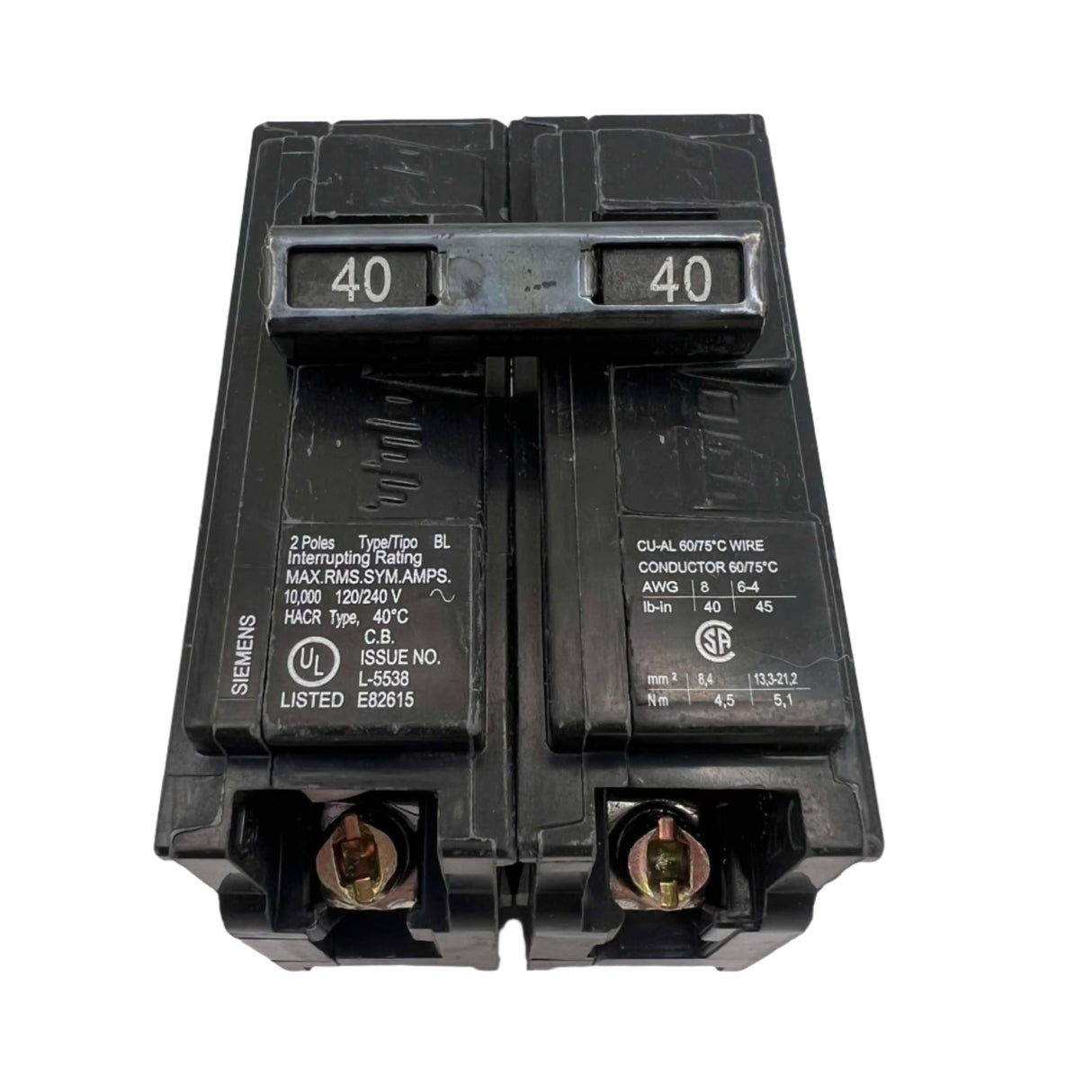 Siemens Type BL 40 Amp Bolt-On Circuit Breaker