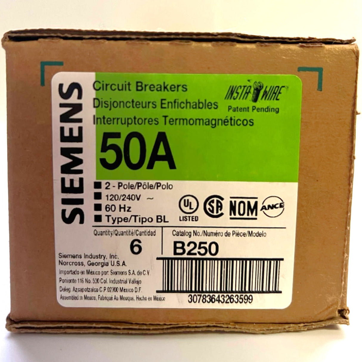 Siemens Type BL 50 Amp Bolt-On Circuit Breaker