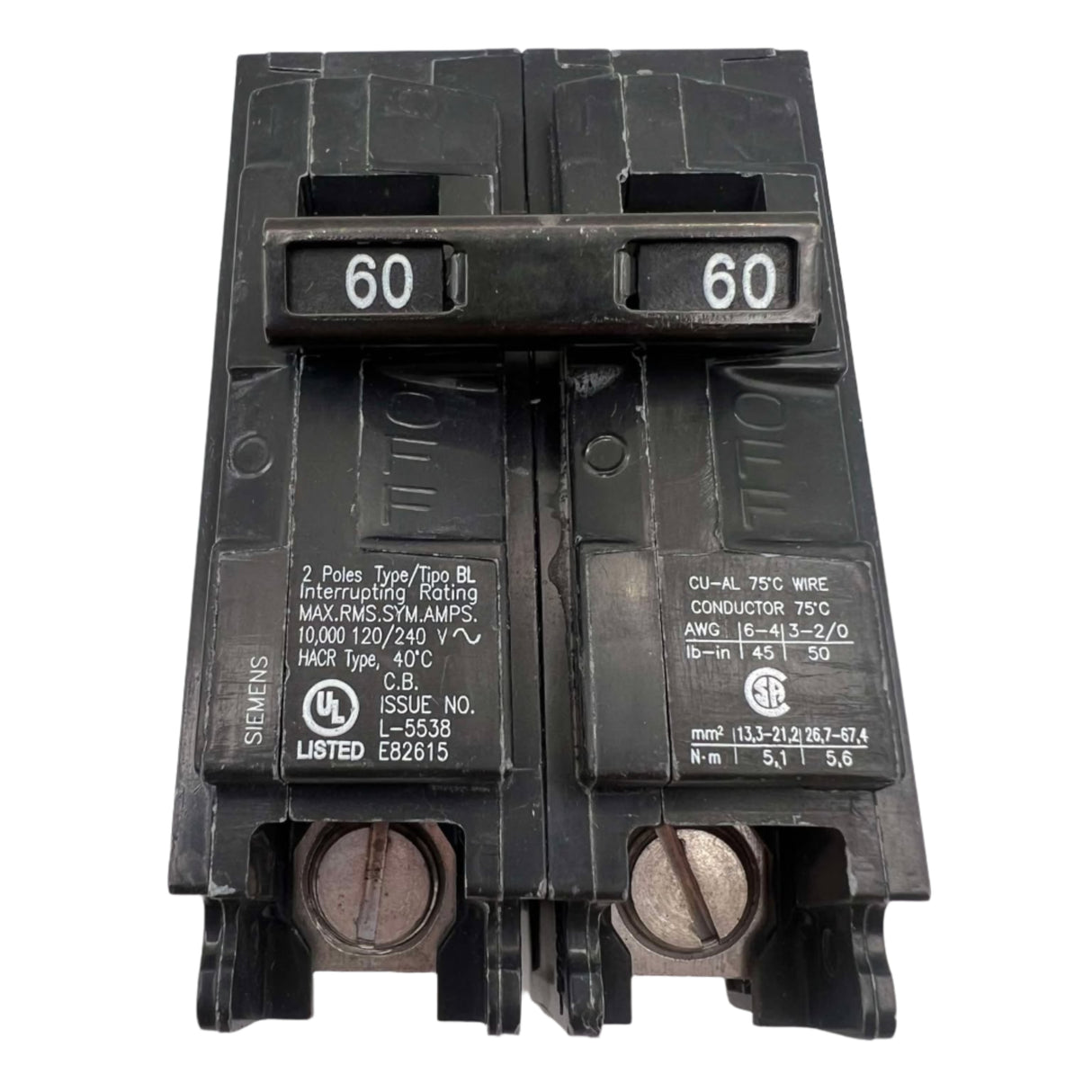 Siemens Type BL 60 Amp Bolt-On Circuit Breaker