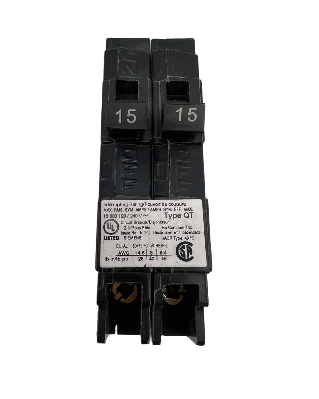 Siemens Q 15 Amp NC Tandem Circuit Breaker