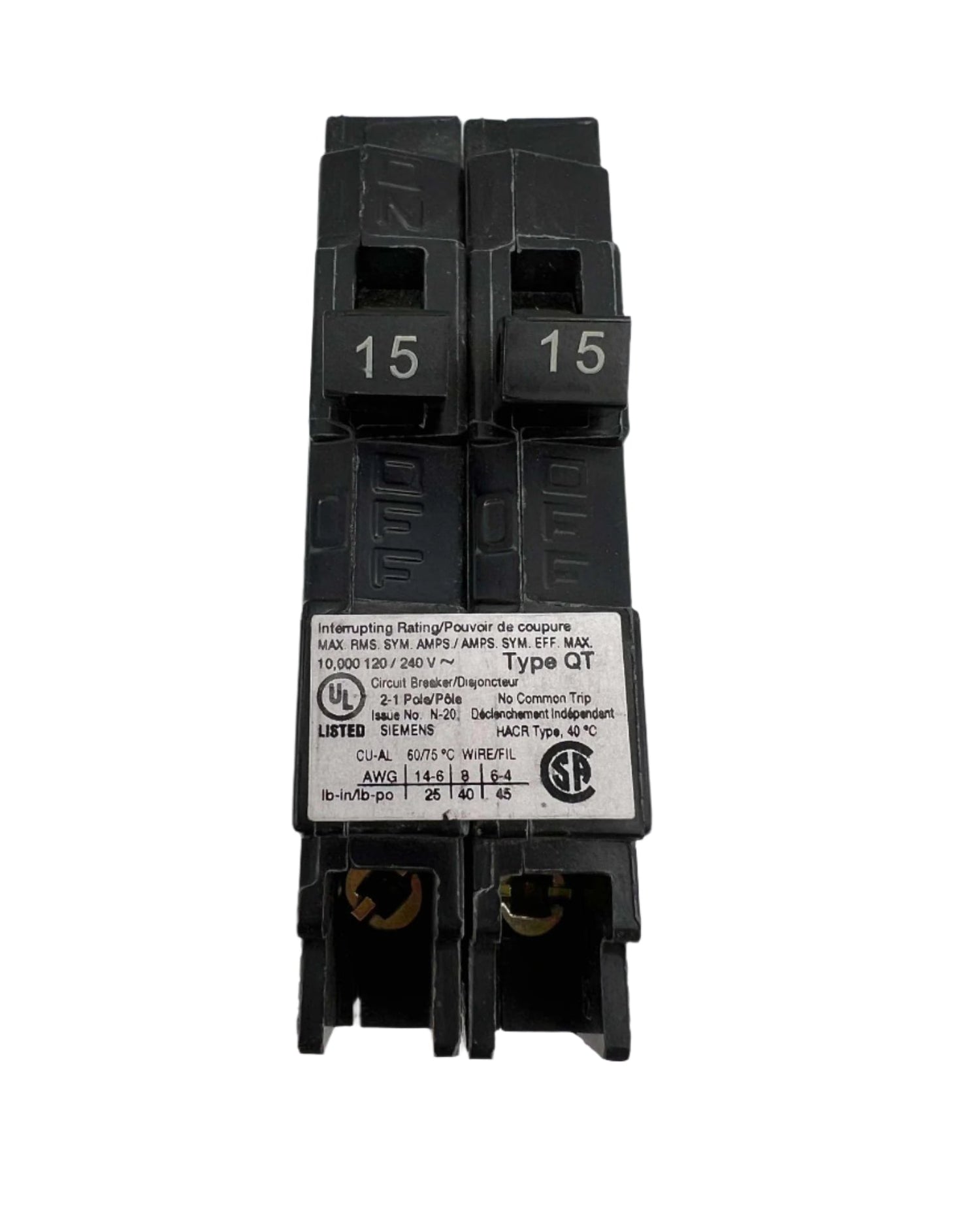 Siemens Q 15 Amp NC Tandem Circuit Breaker