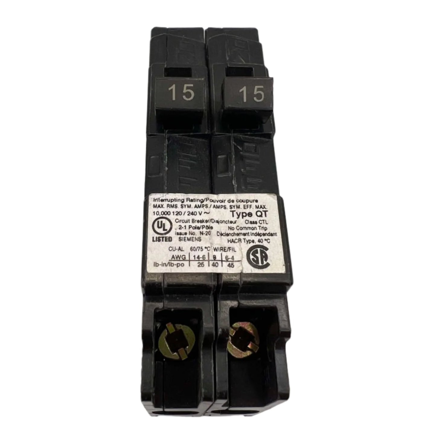Siemens Type Q 15 Amp Tandem Circuit Breaker