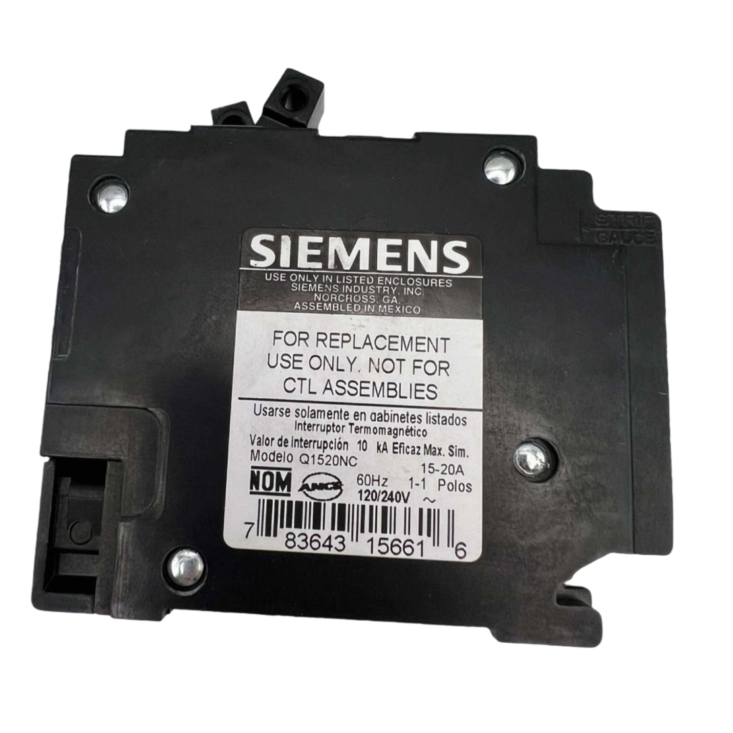 Siemens Q 15/20 Amp NC Tandem Circuit Breaker
