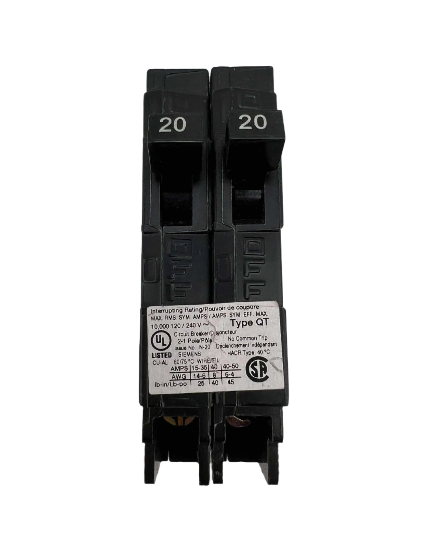 Siemens Q 20 Amp NC Tandem Circuit Breaker
